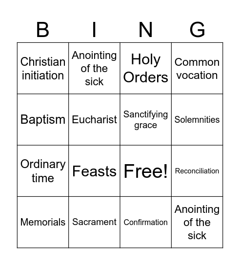 Seven Sacraments and Ordinary time Bingo Card