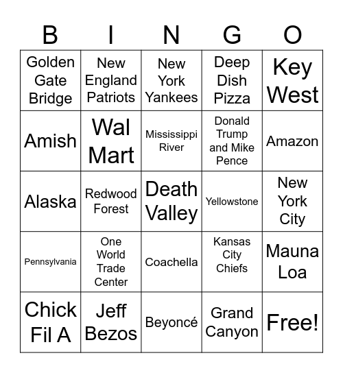 USA Bingo Card