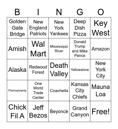 USA Bingo Card