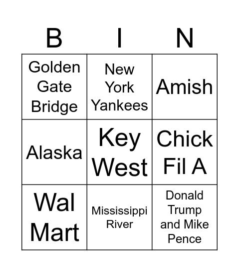 USA Bingo Card