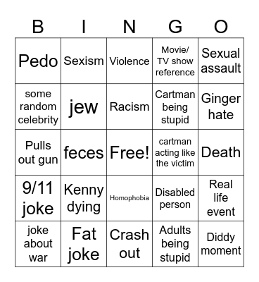 South Park Bingo Card