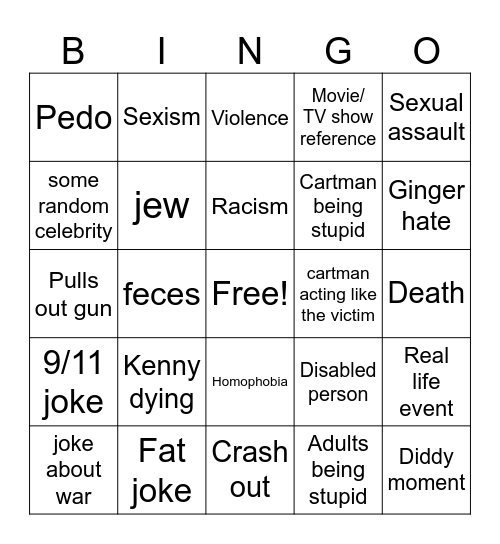 South Park Bingo Card