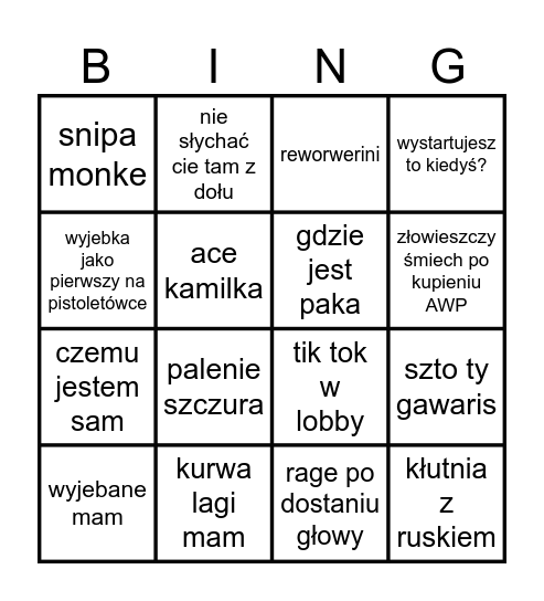 kamilek csgo bingo Card