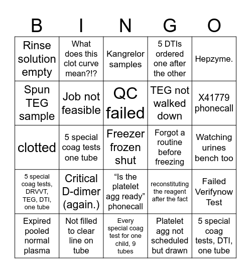 COAG Bingo Card
