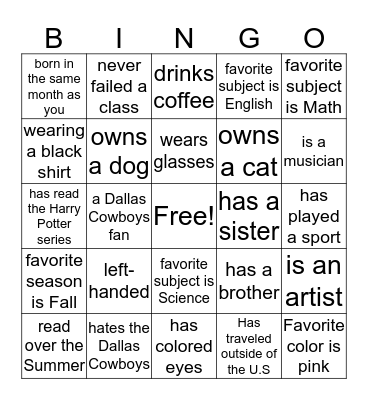 Untitled Bingo Card