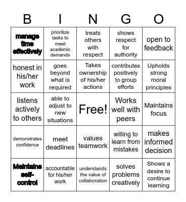 DIVINIAN TRAITS BINGO Card