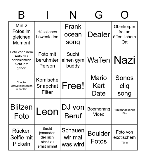 Tinder Bingo Card