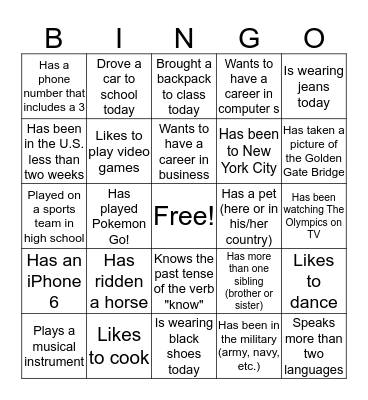 ESL 827: Find someone Who... Bingo Card
