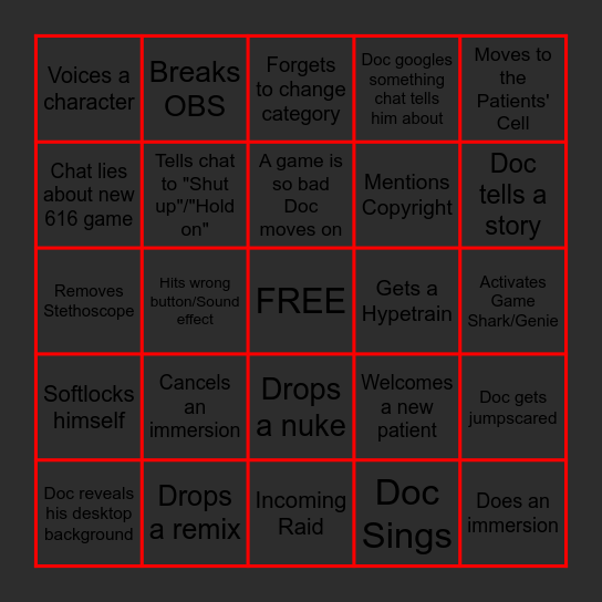 IngameAsylum Stream Bingo Card