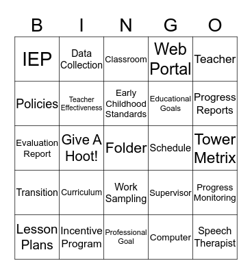 Early Intervention BINGO Card
