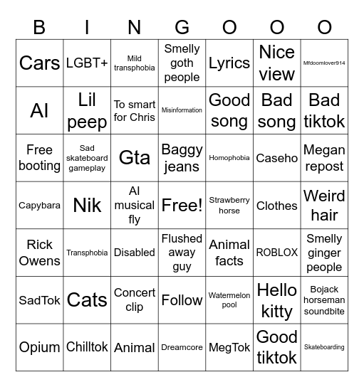 Fyp bingo Card