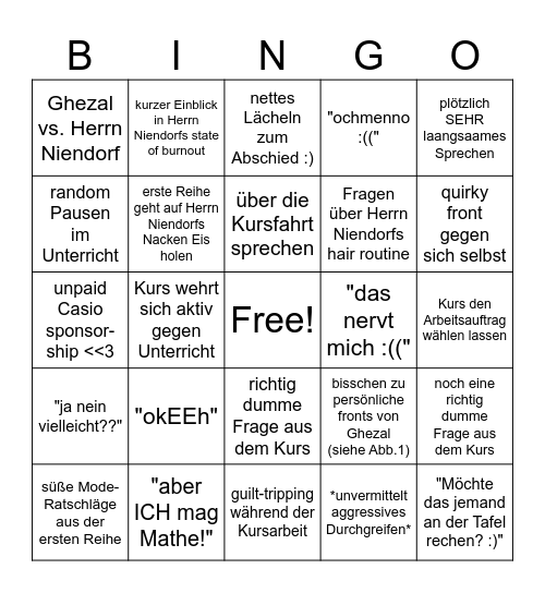 guido niendorfs unterricht aesthetic Bingo Card