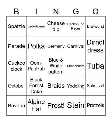 Biergarten Bingo Card