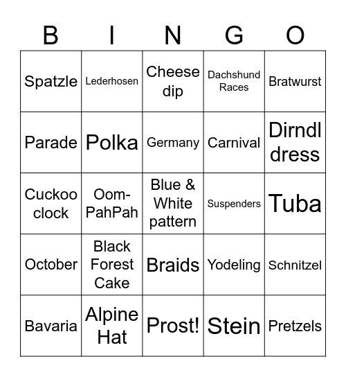 Biergarten Bingo Card