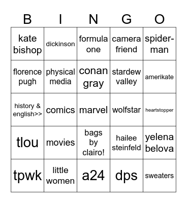 Ellie Bingo Card