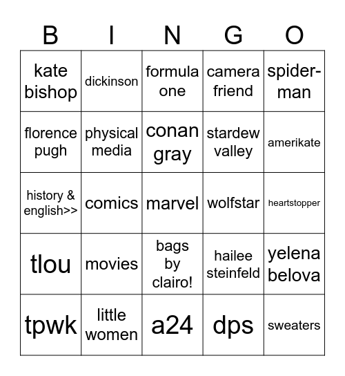 Ellie Bingo Card