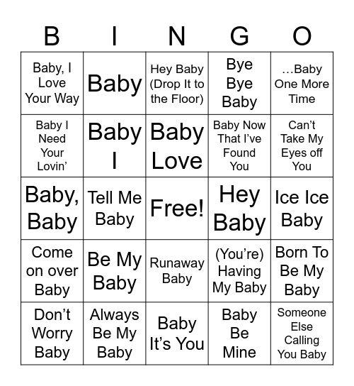 Baby Song Bingo Card