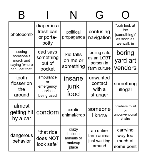 State Fair Bingo Card