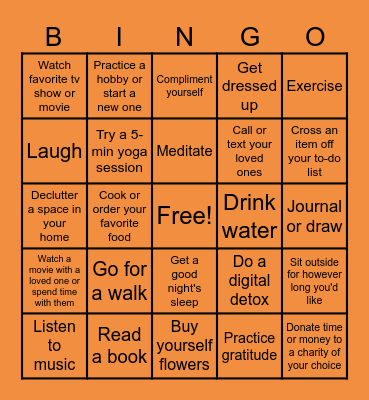 MENTAL WELLNESS Bingo Card