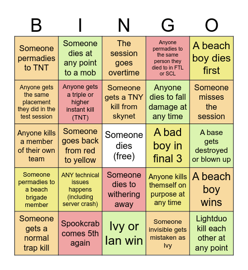 MOT Finale Bingo Card