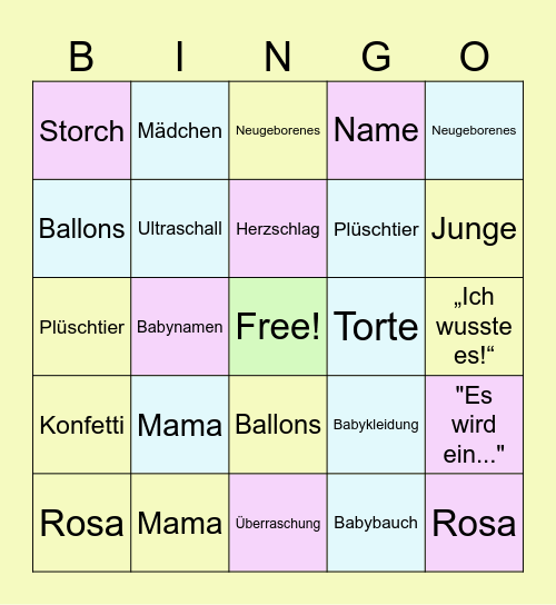 Dinos Gender-Reveal-Party Bingo Card