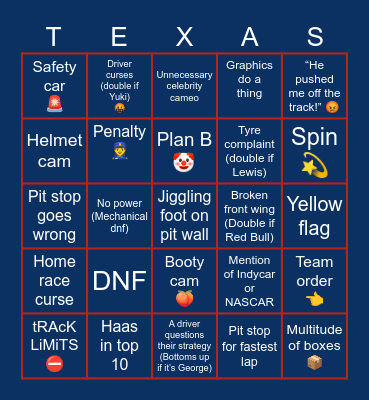 US GP 2024 🇺🇸 Bingo Card