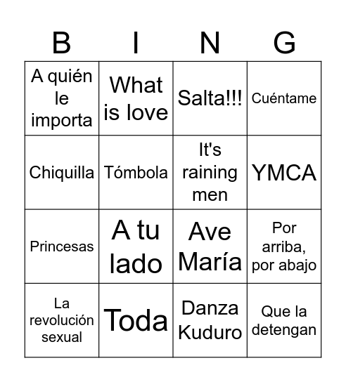 bingo musical 24 Bingo Card