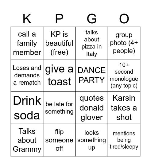 KPGO - Lvl 2 Bingo Card