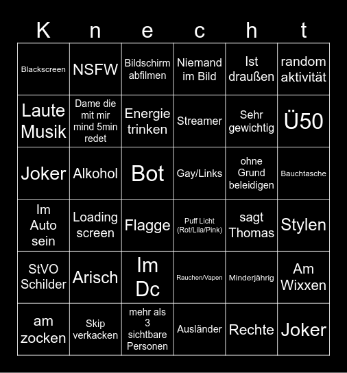 Ome.tv Bimbo Bingo Card