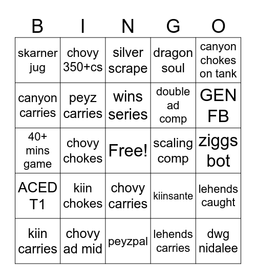 Classic GenG Bingo Card