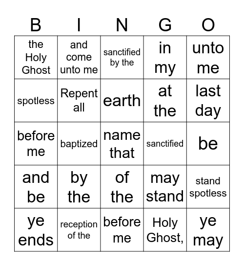 3 Nephi 27:20 Bingo Card