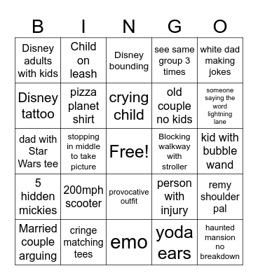 disneyland Bingo Card