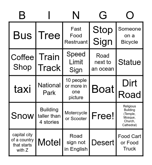 Google Maps Streetview Bingo Card