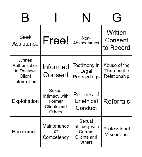 Ethical Violations Bingo Card