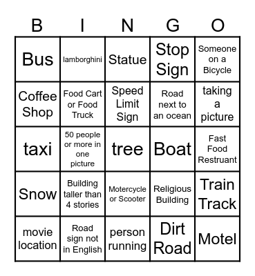 Google Maps Streetview Bingo Card