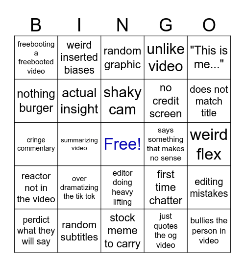 Sssniperwolf Bingo Card