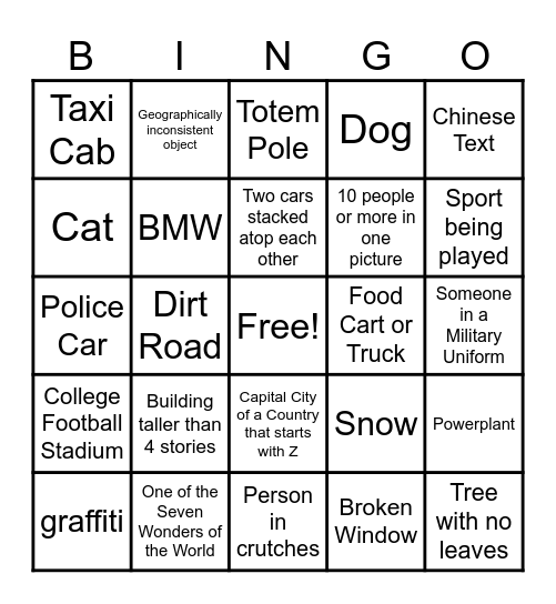 Google Maps Bingo Card