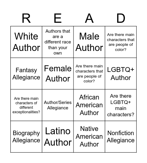 Our Reading Lanes Bingo Card