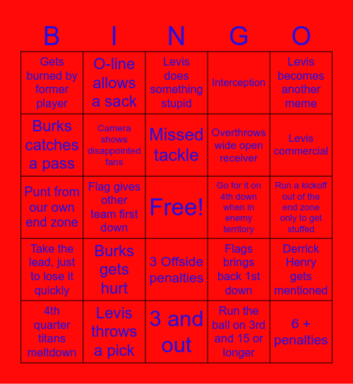 Tennessee Titans Bingo Card