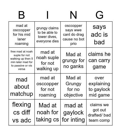 SirSkizzy Clash Bingo Card