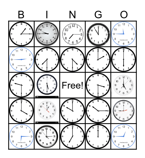Time Telling Bingo Card
