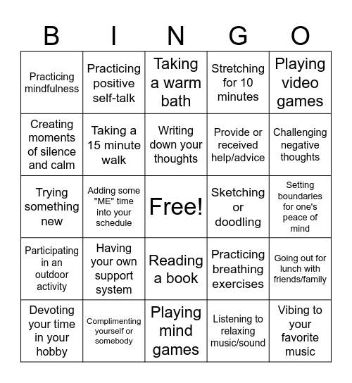 Stress and Well-being at Work Bingo Card