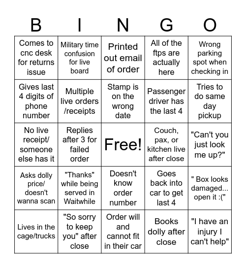 CLICK AND COLLECT Bingo Card