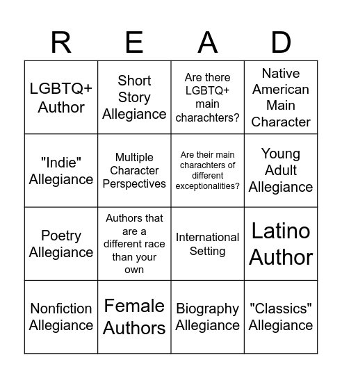 Our Reading Lanes Bingo Card