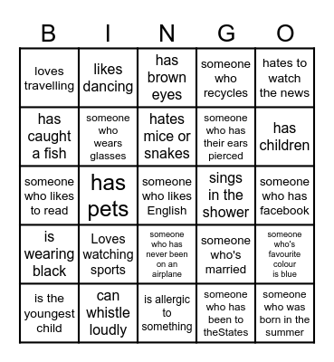 Adult ESL Bingo Card