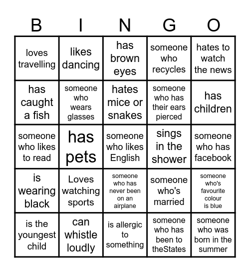 Adult ESL Bingo Card