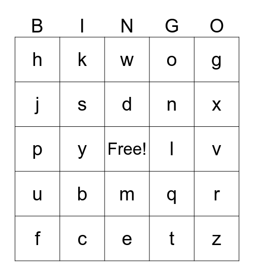 Letter Sounds Bingo Card