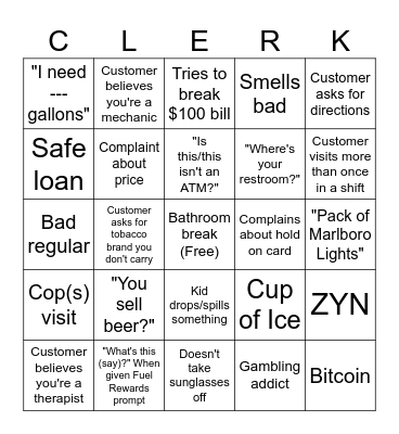 Gas Station Bingo Card