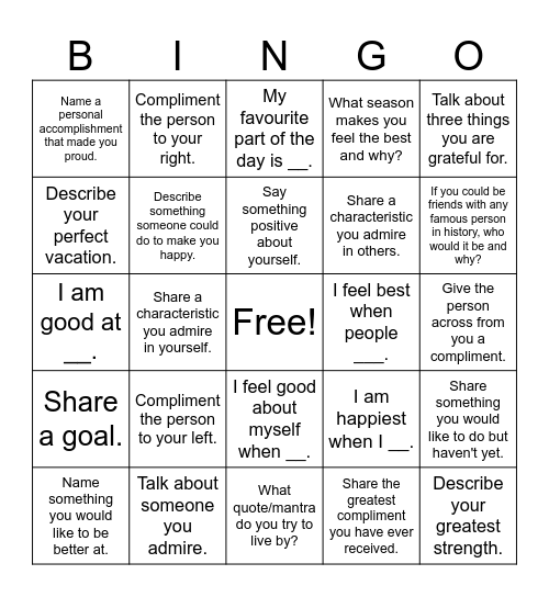 Self Esteem Bingo! Bingo Card