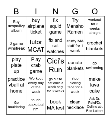 October/November Bingo Card